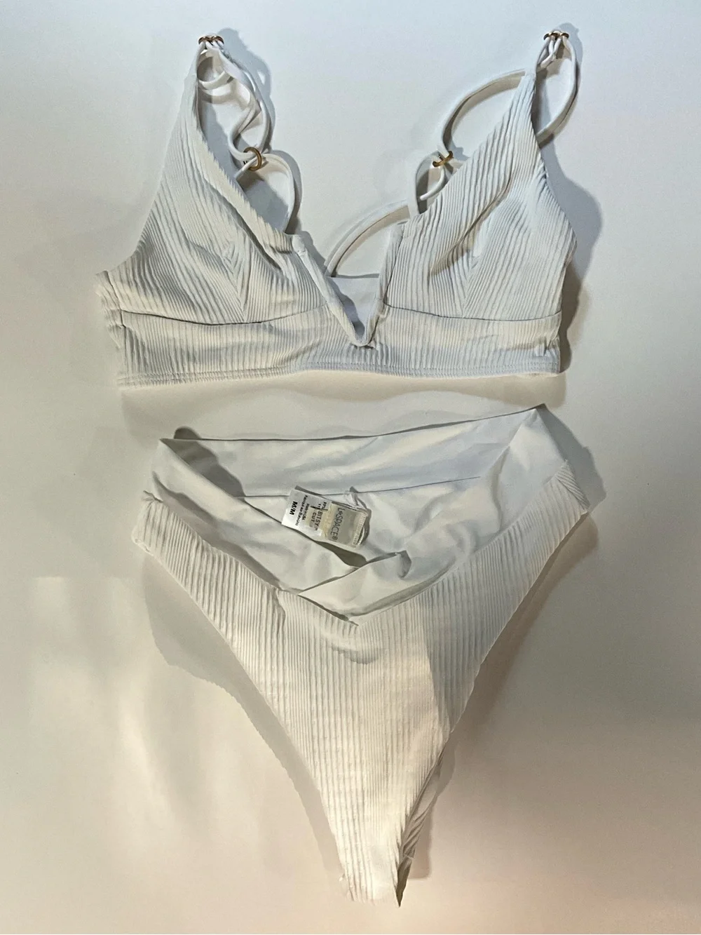 L*Space White Ribbed Bikini Set Bitsy Cut Textured Two-Piece Swimsuit Sz Medium